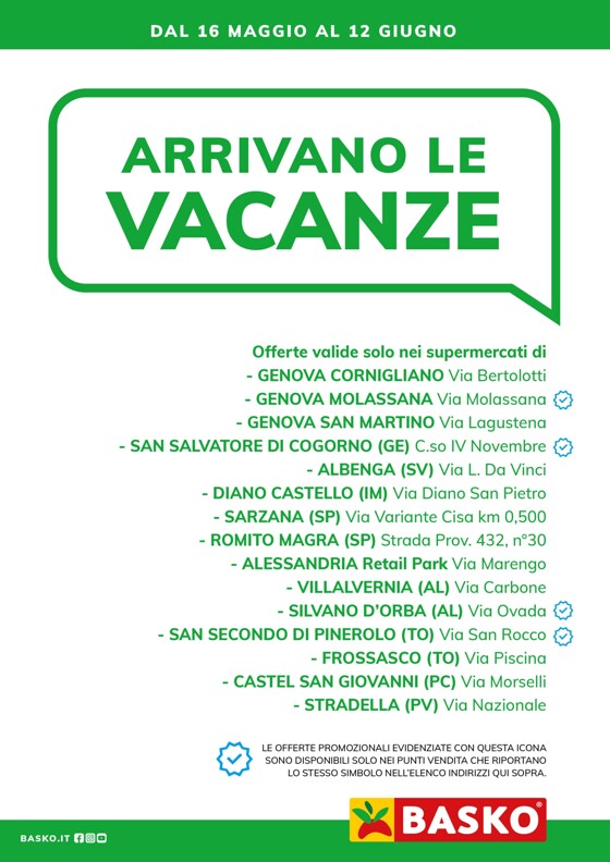 Volantino Basko a Rottofreno | Arrivano le vacanze! | 16/5/2023 - 12/6/2023