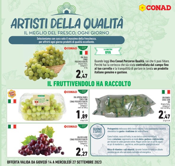 Volantino Conad a Bolano | Artisti della qualità | 14/9/2023 - 27/9/2023