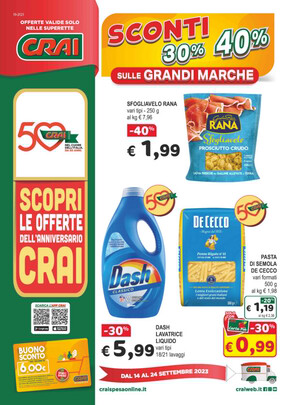 Volantino Crai | Sconti 30% 40 % sulle grandi marche  | 14/9/2023 - 24/9/2023