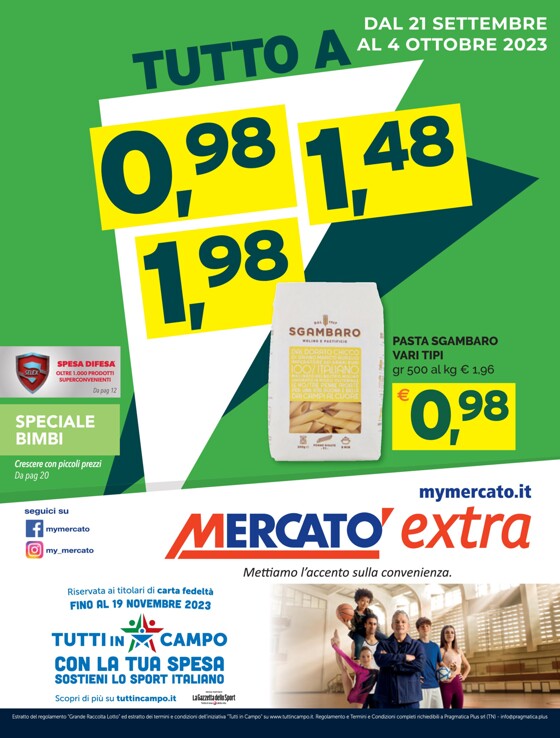 Volantino Mercatò Extra | Tutto a 0,98, 1,48, 1,98 | 21/9/2023 - 4/10/2023