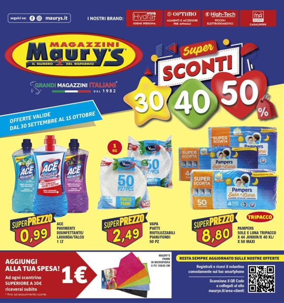 Volantino Maury's | Super sconti 30 40 50% | 30/9/2023 - 15/10/2023
