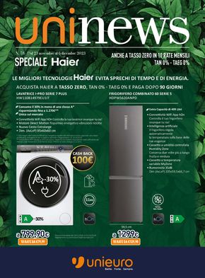 Offerte di Elettronica a Legnago | Speciale HAIER in Unieuro | 23/11/2023 - 6/12/2023