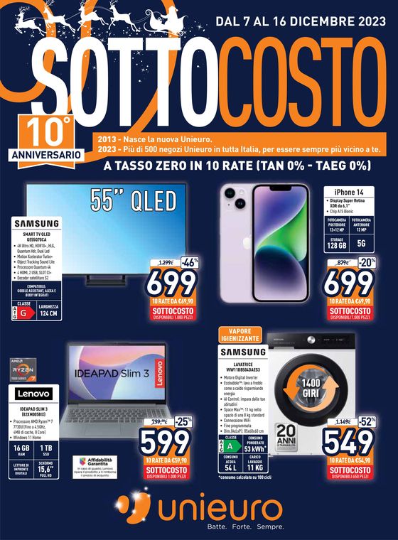 Volantino Unieuro a Torino | SOTTOCOSTO | 7/12/2023 - 16/12/2023