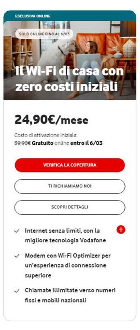 Offerte di Servizi a San Giovanni Lupatoto | Il Wi-Fi di casa con zero costi iniziali in Vodafone | 1/3/2024 - 6/3/2024