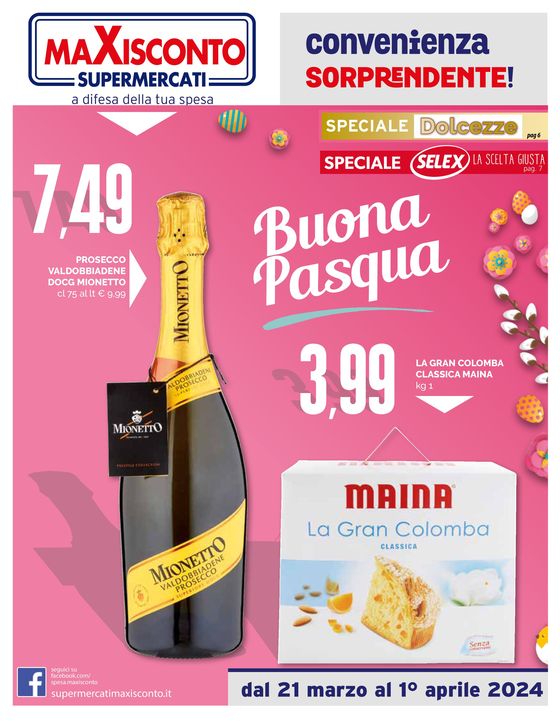 Volantino Maxisconto Supermercati a Cuneo | Buona Pasqua | 21/3/2024 - 1/4/2024
