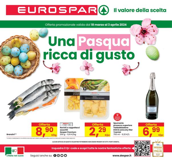 Volantino Eurospar a Bologna | Una Pasqua ricca di gusto | 18/3/2024 - 3/4/2024