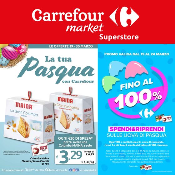 Volantino Carrefour Market Superstore a Grosseto | La tua Pasqua con Carrefour | 19/3/2024 - 30/3/2024