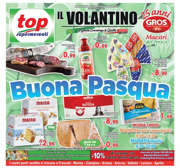 Volantino Top Supermercati a Velletri | Buona Pasqua | 20/3/2024 - 1/4/2024
