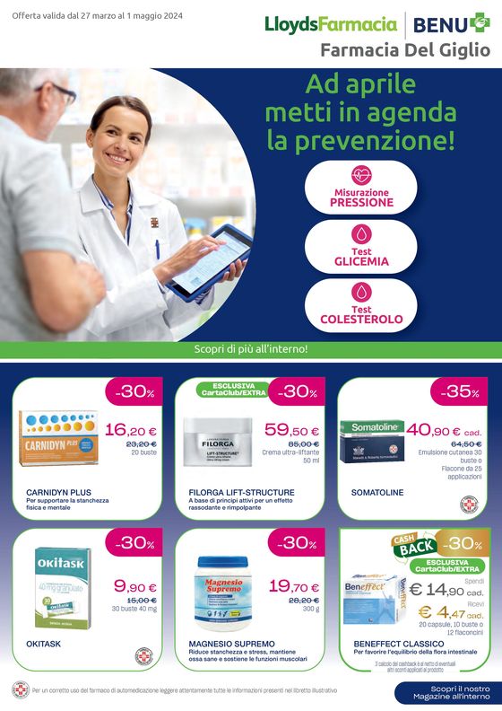 Volantino Lloyds Farmacia/BENU a Carpi | Ad aprile metti in agenda la prevenzione! | 27/3/2024 - 1/5/2024