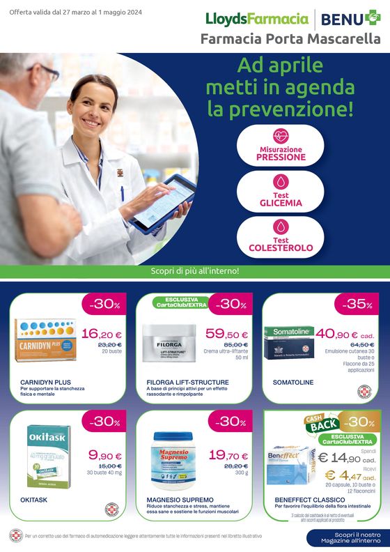 Volantino Lloyds Farmacia/BENU a Bologna | Ad aprile metti in agenda la prevenzione! | 27/3/2024 - 1/5/2024