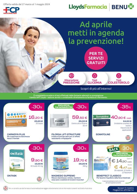 Volantino Lloyds Farmacia/BENU a Padova | Ad aprile metti in agenda la prevenzione! | 27/3/2024 - 1/5/2024