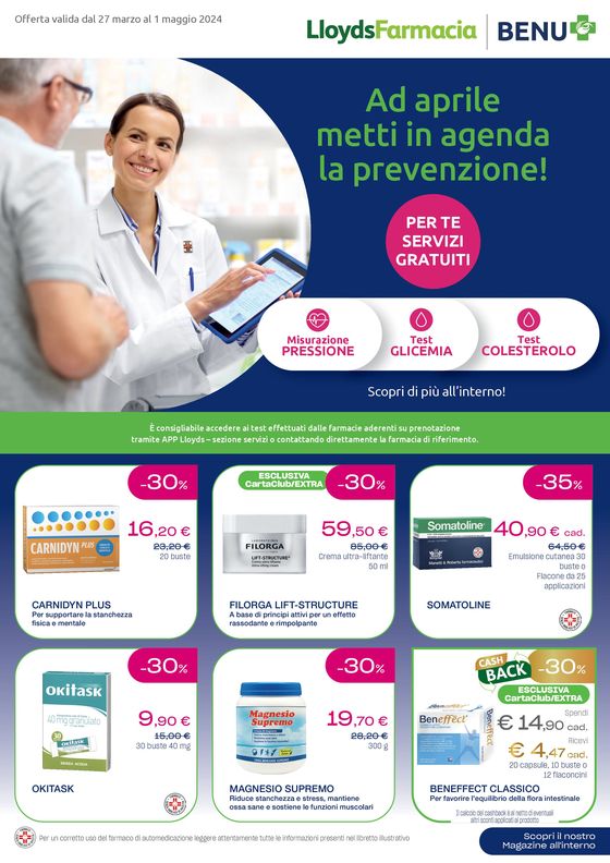Volantino Lloyds Farmacia/BENU a Lissone | Ad aprile metti in agenda la prevenzione! | 27/3/2024 - 1/5/2024
