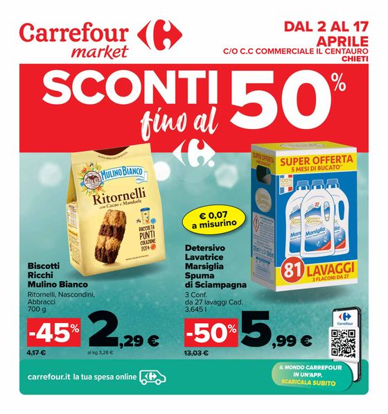 Volantino Carrefour Market a Chieti | Sconti fino al 50% | 2/4/2024 - 17/4/2024
