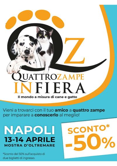 Volantino Quattrozampeinfiera a Napoli | QuattroZampeInFiera - Napoli | 28/3/2024 - 14/4/2024