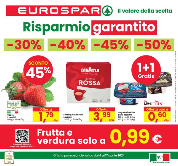 Volantino Eurospar a Gruaro | Risparmio garantito -30% -40% -45% -50% | 4/4/2024 - 17/4/2024