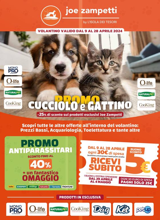 Volantino Joe Zampetti a Bisceglie | Promo cucciolo e gattino | 9/4/2024 - 29/4/2024
