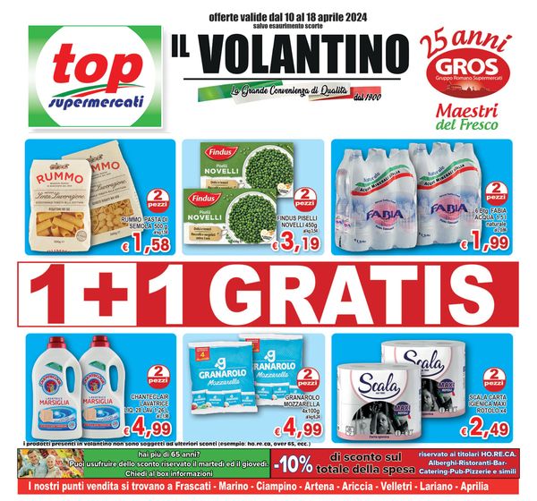 Volantino Top Supermercati a Ariccia | 1+1 gratis | 11/4/2024 - 18/4/2024