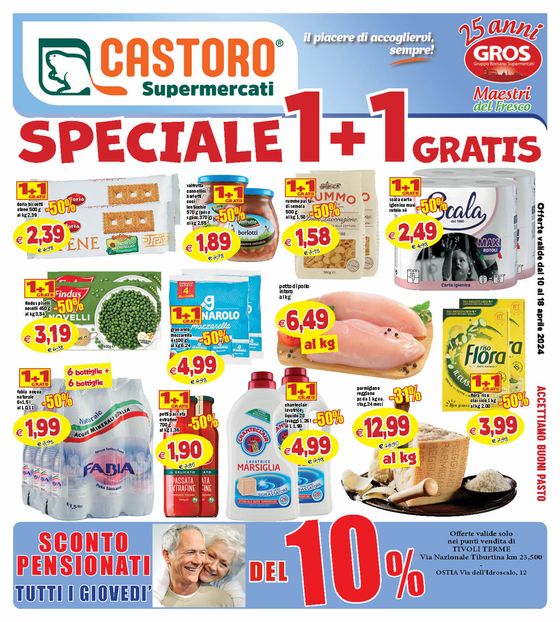 Volantino Il Castoro a Ostia | Speciale 1+1 gratis | 11/4/2024 - 18/4/2024