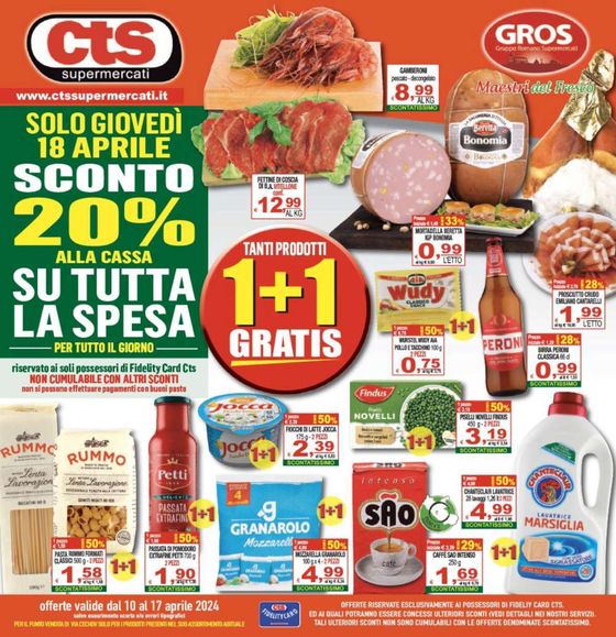 Volantino CTS Supermercati a Ariccia | 1+1 gratis | 11/4/2024 - 17/4/2024