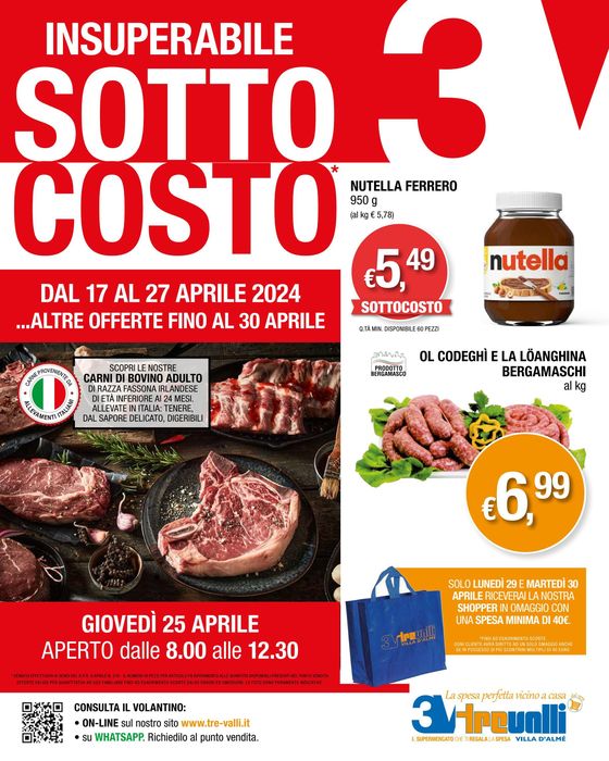 Volantino Tre Valli Supermercato a Villa d'Almè | Sotto costo | 17/4/2024 - 27/4/2024