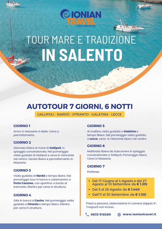 Volantino Ionian Travel | Tour mare e tradizione in Salento | 16/4/2024 - 31/12/2024