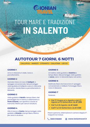 Offerte di Viaggi a Matino | Tour mare e tradizione in Salento in Ionian Travel | 16/4/2024 - 31/12/2024