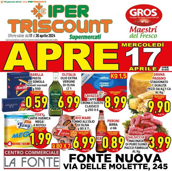Volantino Iper Triscount a Fonte Nuova | Apre Mercoledi 17 Aprile | 17/4/2024 - 26/4/2024