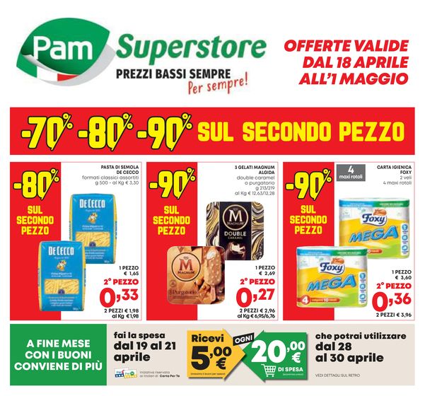 Volantino Pam a Asti | 70% - 80% - 90% sul Secondo Pezzo | 18/4/2024 - 1/5/2024