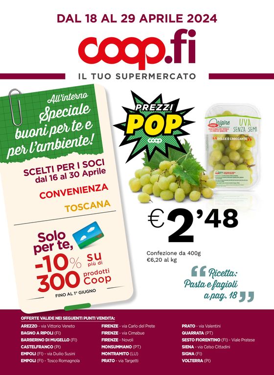 Volantino Coop a Quarrata | Prezzi pop | 18/4/2024 - 29/4/2024