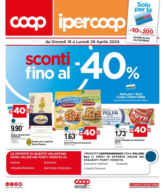 Volantino Ipercoop a Avezzano | Sconti fino al 40% | 18/4/2024 - 29/4/2024