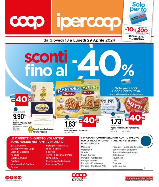 Volantino Ipercoop a Perugia | Sconti fino al 40% | 18/4/2024 - 29/4/2024