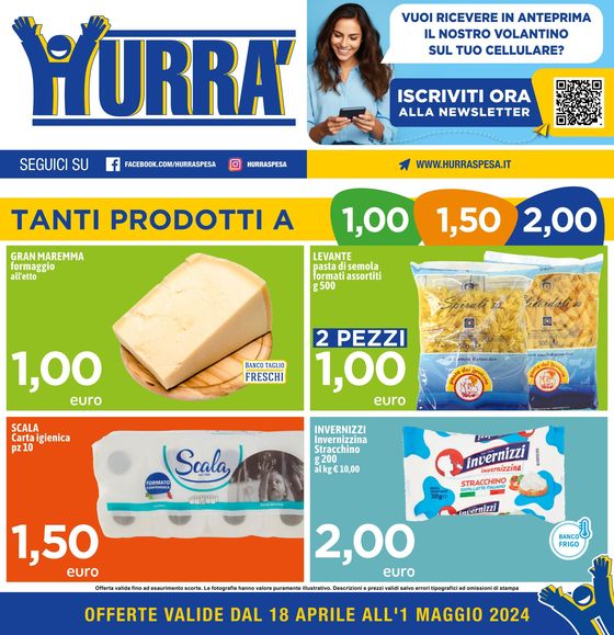 Volantino Hurrà Discount a Città di Castello | Tanti prodotti a 1,00 1,50 2,00 | 18/4/2024 - 1/5/2024