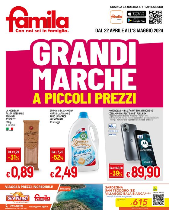 Volantino Famila a Orzinuovi | Grandi marchi a piccoli prezzi! | 22/4/2024 - 8/5/2024