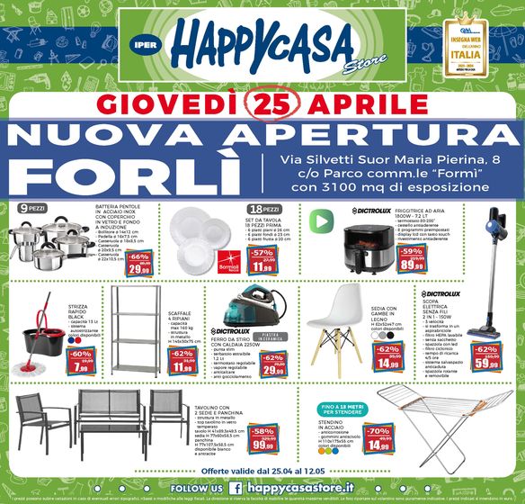 Volantino Happy Casa Store a Ravenna | Nuova Apertura Forlì  | 25/4/2024 - 12/5/2024