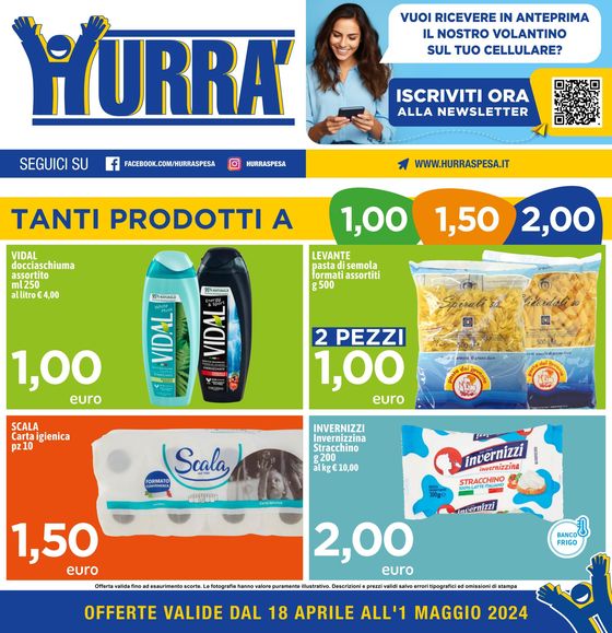 Volantino Hurrà Discount a Perugia | Tanti prodotti a 1,00 1,50 2,00 | 23/4/2024 - 1/5/2024