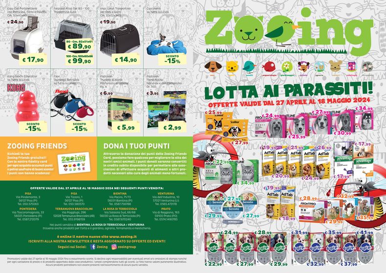 Volantino Zooing a Bientina | Lotta ai parasiti! | 27/4/2024 - 18/5/2024