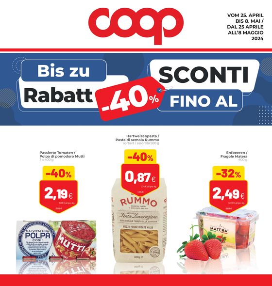 Volantino Coop a Salorno | Bis zu -40% rabatt | 25/4/2024 - 8/5/2024
