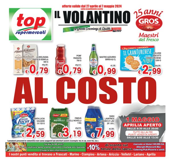 Volantino Top Supermercati a Ariccia | Al costo | 29/4/2024 - 7/5/2024