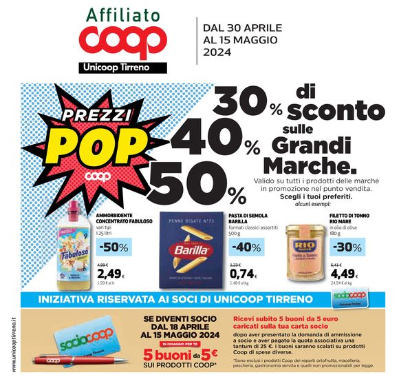 Volantino Coop a Ostia | 30% 40% 50% | 30/4/2024 - 15/5/2024