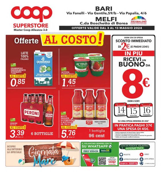 Volantino Superstore Coop a Bari | Offerte Al costo! | 3/5/2024 - 13/5/2024