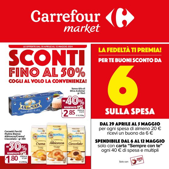 Volantino Carrefour Market a Pescaglia | Sconti fino al 50 % | 30/4/2024 - 12/5/2024