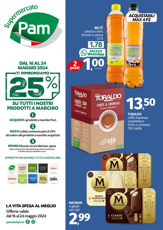 Volantino Pam RetailPro a Sant'Agata de' Goti | Ti rimborsiamo 25% | 16/5/2024 - 24/5/2024