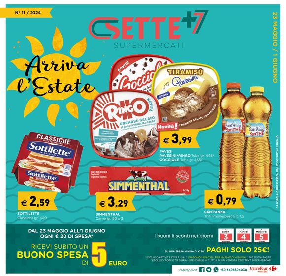Volantino Csettepiù7 Supermercati a Putignano | Buono spesa di 5€ | 23/5/2024 - 1/6/2024