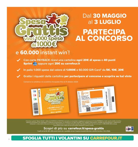 Volantino Carrefour Ipermercati a San Giuliano Terme | Concorso Spesa Grattis | 30/5/2024 - 12/6/2024