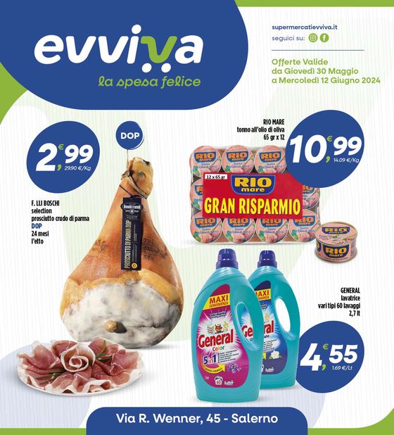 Volantino Supermercati Evviva a Salerno | La spesa felice | 3/6/2024 - 12/6/2024