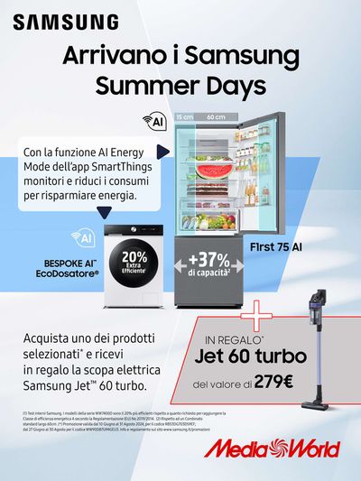Offerte di Elettronica a Villa Adriana | Arrivano i Samsung Summer Days in MediaWorld | 14/6/2024 - 29/6/2024