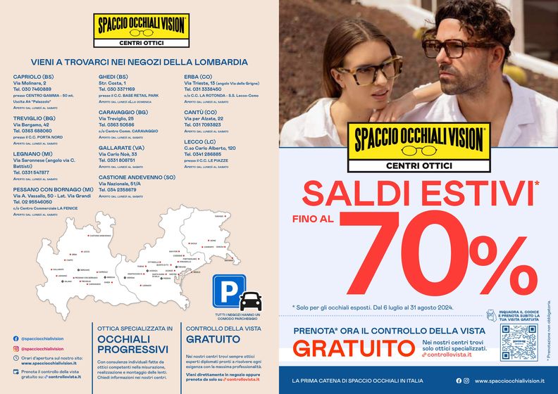 Volantino Spaccio Occhiali Vision a Gallarate | Saldi fino al 70% | 23/7/2024 - 31/8/2024
