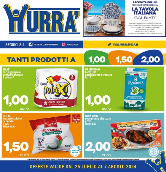 Volantino Hurrà Discount | Tanti prodotti a 1...1,5...2 | 25/7/2024 - 7/8/2024