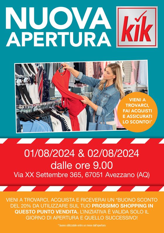 Volantino KiK | Nuova apertura Avezzano | 1/8/2024 - 2/8/2024