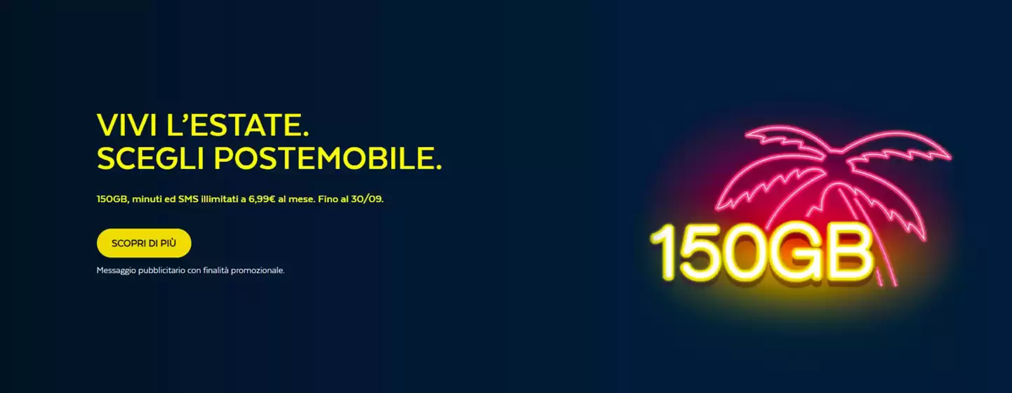 Volantino PosteMobile a Predappio | 150 GB | 1/8/2024 - 31/10/2024